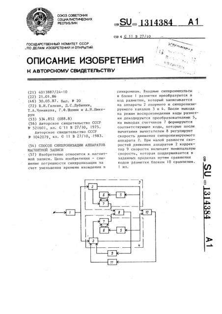 Способ синхронизации аппаратов магнитной записи (патент 1314384)