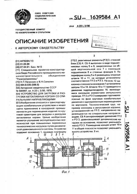 Устройство для загрузки и разгрузки автоклавных корзин со спиральными направляющими (патент 1639584)