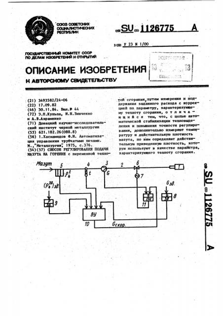 Способ регулирования подачи мазута на горение (патент 1126775)