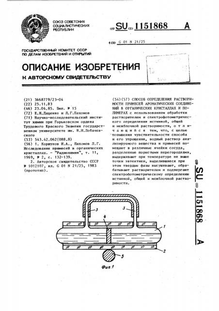 Способ определения растворимости примесей ароматических соединений в органических кристаллах и полимерах (патент 1151868)