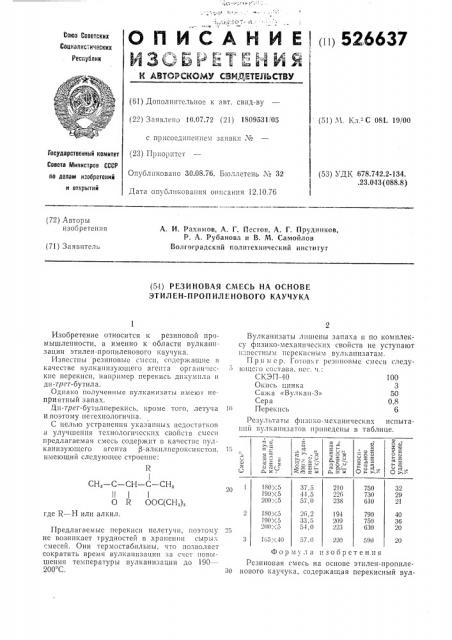 Резиновая смесь на основе этилен-пропиленового каучука (патент 526637)