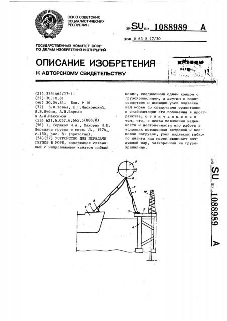 Устройство для передачи грузов в море (патент 1088989)