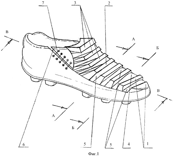 Спортивная обувь для игры с мячом, преимущественно в футбол (патент 2349237)