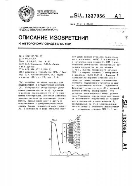 Линейная антенная решетка для сканирования в ограниченном секторе (патент 1337956)