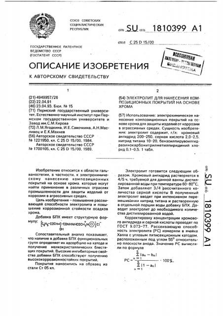 Электролит для нанесения композиционных покрытий на основе хрома (патент 1810399)