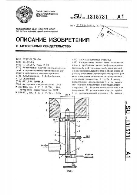 Плоскопламенная горелка (патент 1315731)