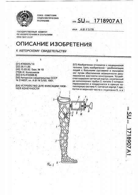 Устройство для фиксации нижней конечности (патент 1718907)