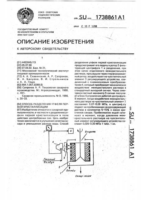 Способ разделения утфеля перфой кристаллизации (патент 1738861)