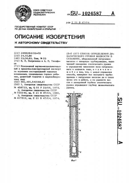 Способ определения динамического уровня жидкости в скважине (патент 1024587)