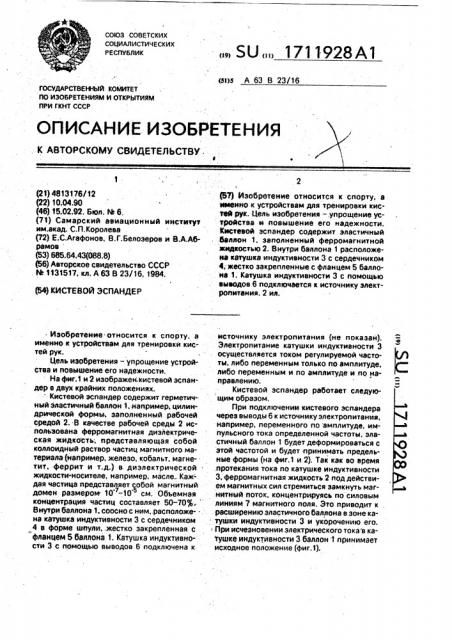 Кистевой эспандер (патент 1711928)