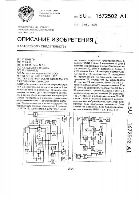 Телеметрическая система со сжатием информации (патент 1672502)