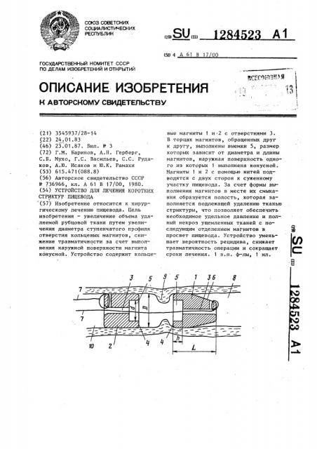 Устройство для лечения коротких стриктур пищевода (патент 1284523)