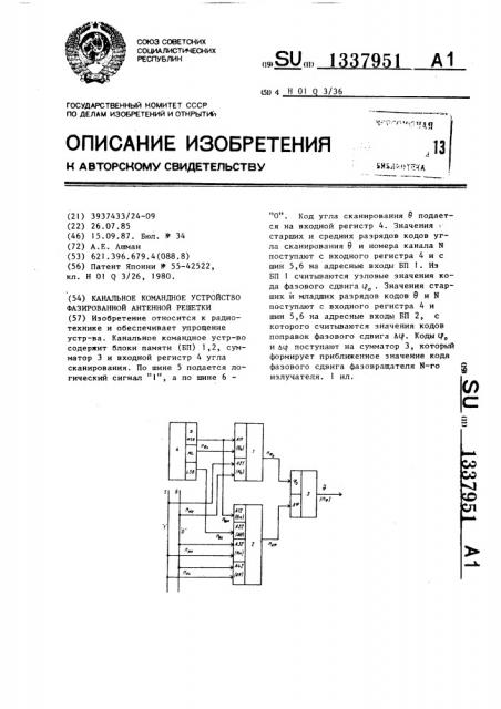 Канальное командное устройство фазированной антенной решетки (патент 1337951)