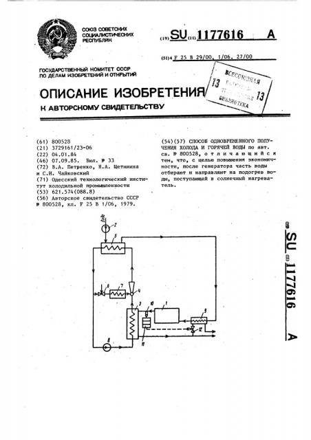 Способ одновременного получения холода и горячей воды (патент 1177616)