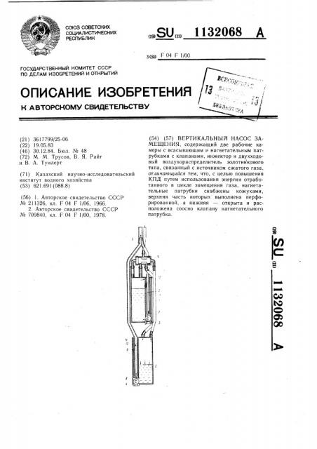 Вертикальный насос замещения (патент 1132068)