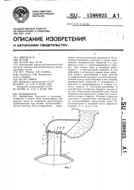 Водовыпуск (патент 1598925)