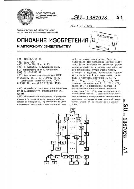 Устройство для контроля планового и фактического изготовления изделий (патент 1387028)