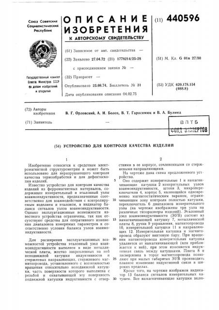 Устройство для контроля качества изделий (патент 440596)