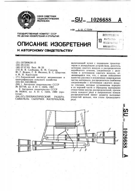 Пневматический разбрасыватель сыпучих материалов (патент 1026688)