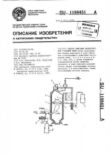 Способ сжигания низкосортной угольной пыли (патент 1188451)