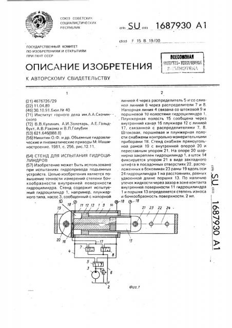 Стенд для испытания гидроцилиндров (патент 1687930)