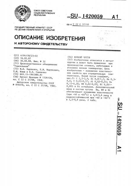 Ковкий чугун (патент 1420059)