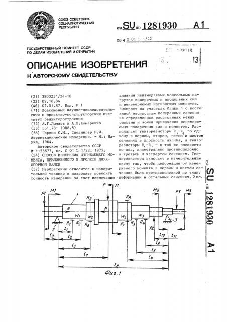 Способ измерения изгибающего момента,приложенного в пролете двухопорной балки (патент 1281930)