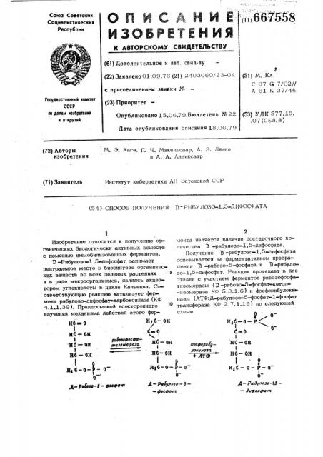 Способ получения -рибулозо-1,5дифосфата (патент 667558)