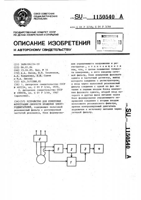 Устройство измерения флуктуаций скорости вращения электродвигателя (патент 1150540)