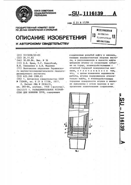 Разъединительное устройство (патент 1116139)