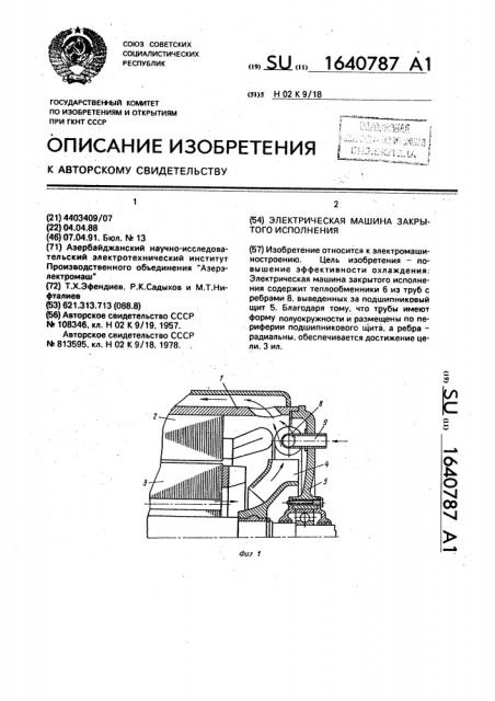 Электрическая машина закрытого исполнения (патент 1640787)