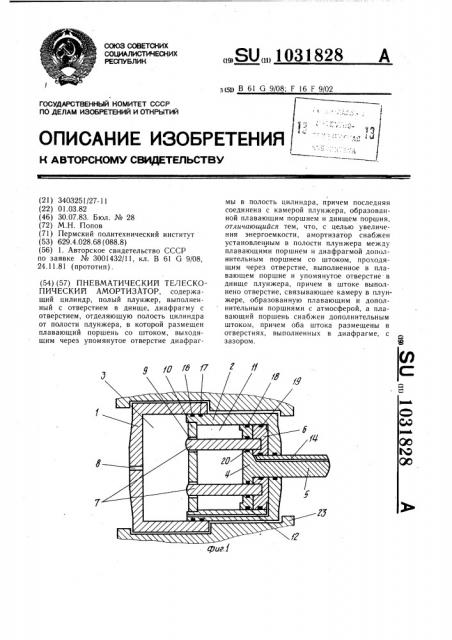 Пневматический телескопический амортизатор (патент 1031828)