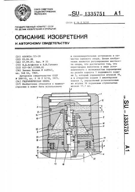 Гидравлическая опора (патент 1335751)