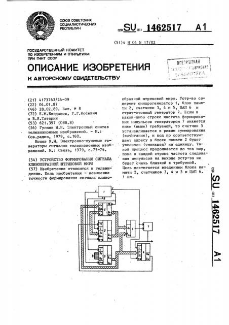 Устройство формирования сигнала клинообразной штриховой миры (патент 1462517)