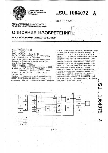 Устройство для определения места повреждения трубопровода (патент 1064072)