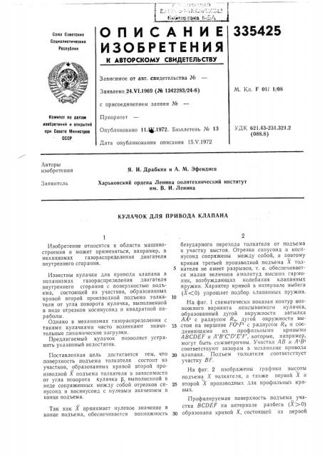 Кулачок для привода клапана (патент 335425)