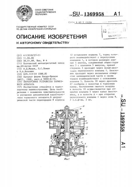 Перепускное устройство тормозного аппарата (патент 1369958)