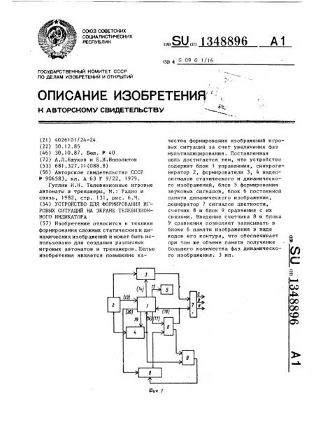 Устройство для формирования игровых ситуаций на экране телевизионного индикатора (патент 1348896)