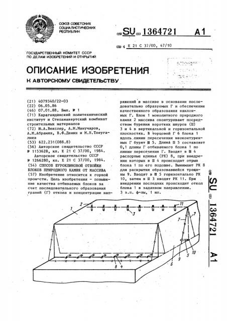 Способ буроклиновой отбойки блоков природного камня от массива (патент 1364721)