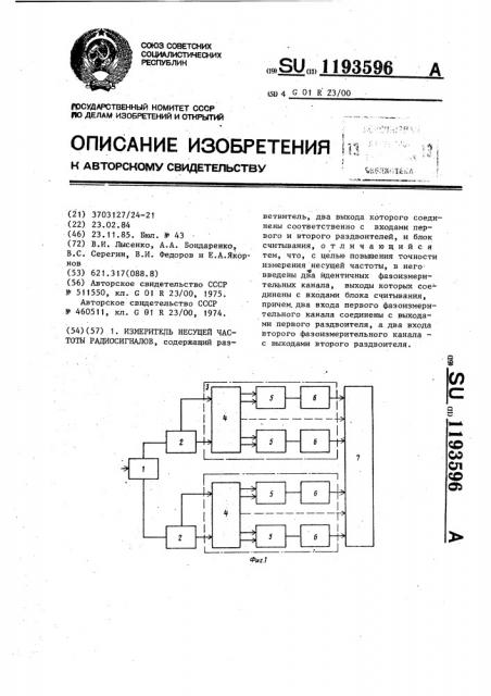 Измеритель несущей частоты радиосигналов (патент 1193596)