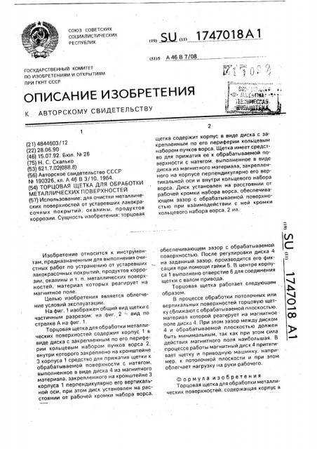 Торцовая щетка для обработки металлических поверхностей (патент 1747018)
