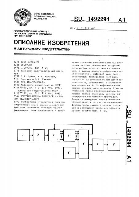 Счетчик износа витковой изоляции трансформатора (патент 1492294)