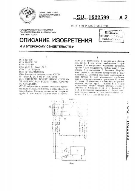 Система воздушного охлаждения масла и воды транспортного средства (патент 1622599)