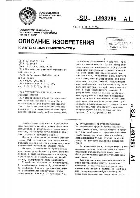 Устройство для разделения газовых смесей (патент 1493295)
