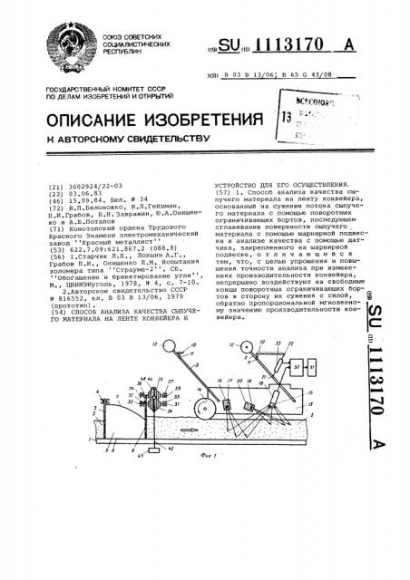 Способ анализа качества сыпучего материала на ленте конвейера и устройство для его осуществления (патент 1113170)