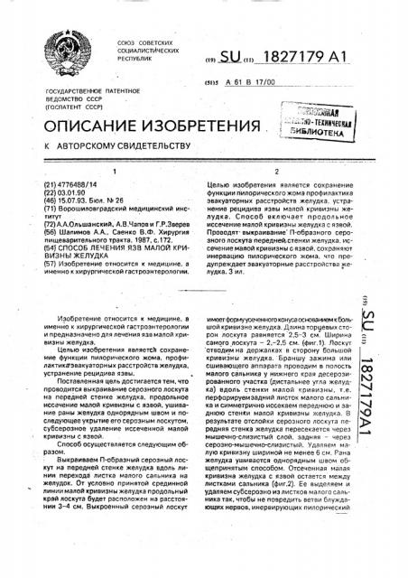 Способ лечения язв малой кривизны желудка (патент 1827179)