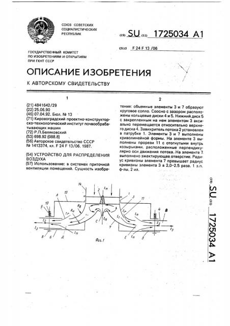 Устройство для распределения воздуха (патент 1725034)