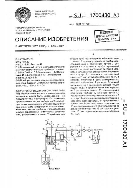 Устройство для отбора проб газа (патент 1700430)