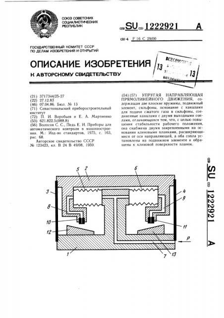 Упругая направляющая прямолинейного движения (патент 1222921)