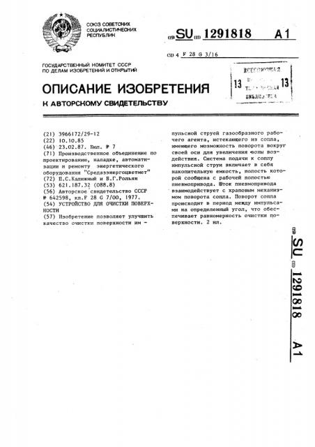 Устройство для очистки поверхности (патент 1291818)